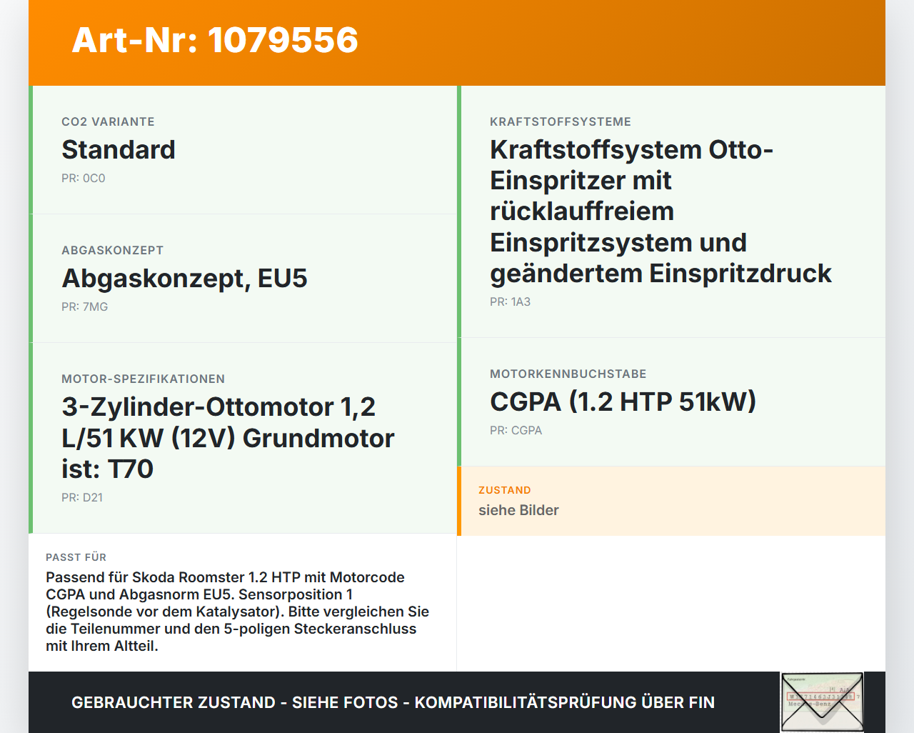Skoda Roomster 5J 5J7 10-15 HTP 1,2 51KW Lambdasonde Pos.1 Skoda Roomster 5J 5J7 10-15 09.09.2011 gebraucht Vorschau 3