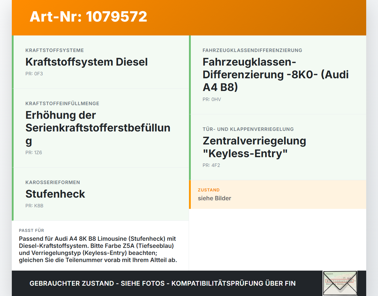 Audi A4 8K B8 07-11 Tankdeckel Verschluss Tankverschluss Audi A4 8K B8 07-11 26.10.2007 gebraucht Vorschau 3