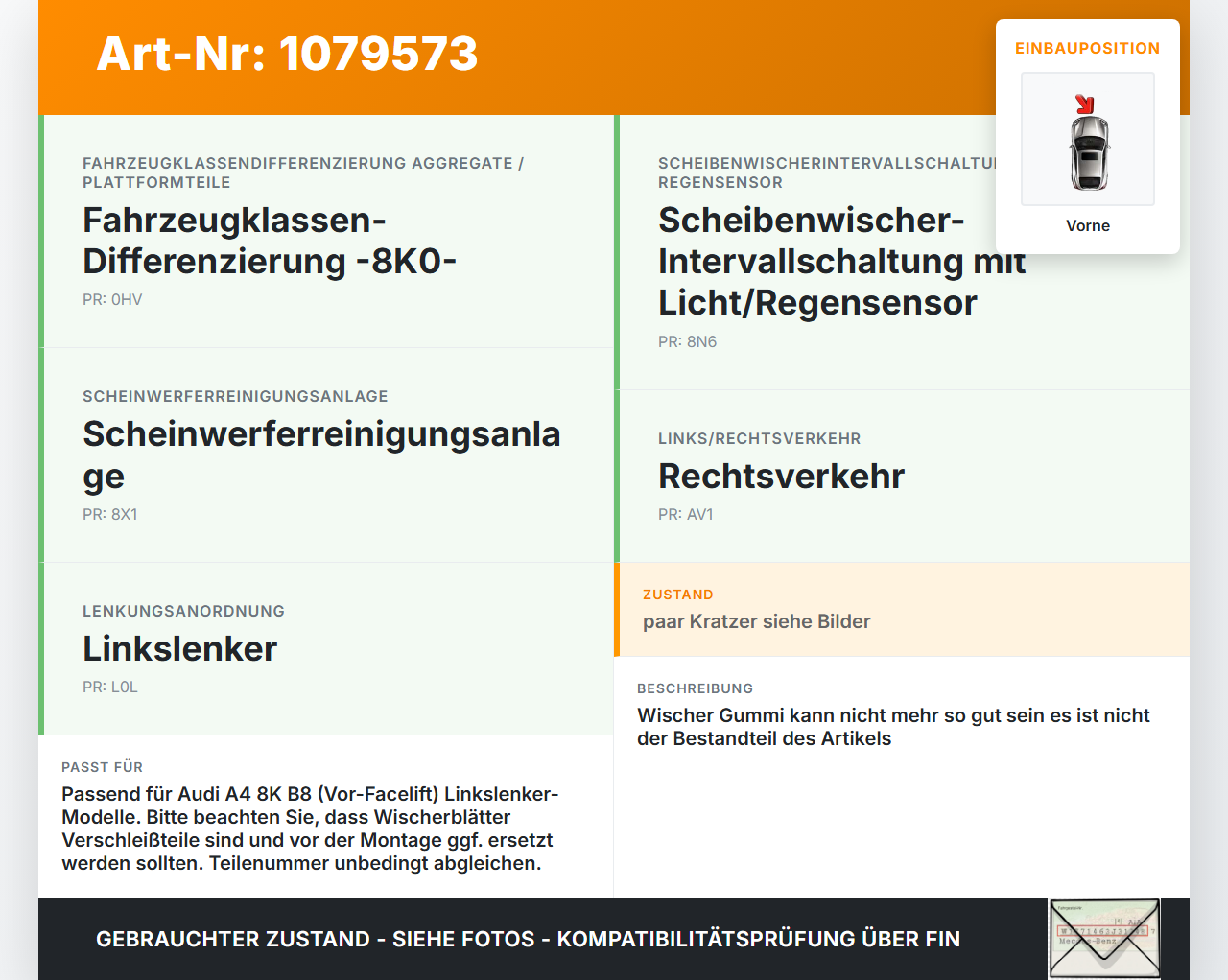 Audi A4 8K B8 07-11 2x Scheibenwischer Wischarm Vorne Audi A4 8K B8 07-11 26.10.2007 gebraucht Vorschau 3