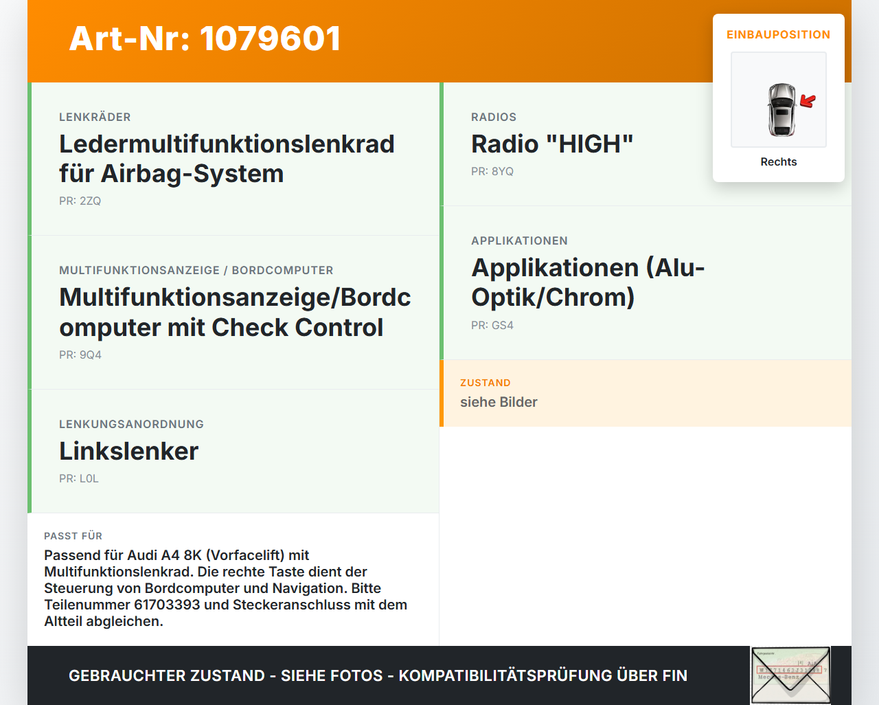 Audi A4 8K B8 07-11 Lenkradschalter Multifunktionstasten Lenkrad Schalter Rechts Audi A4 8K B8 07-11 26.10.2007... Vorschau 3