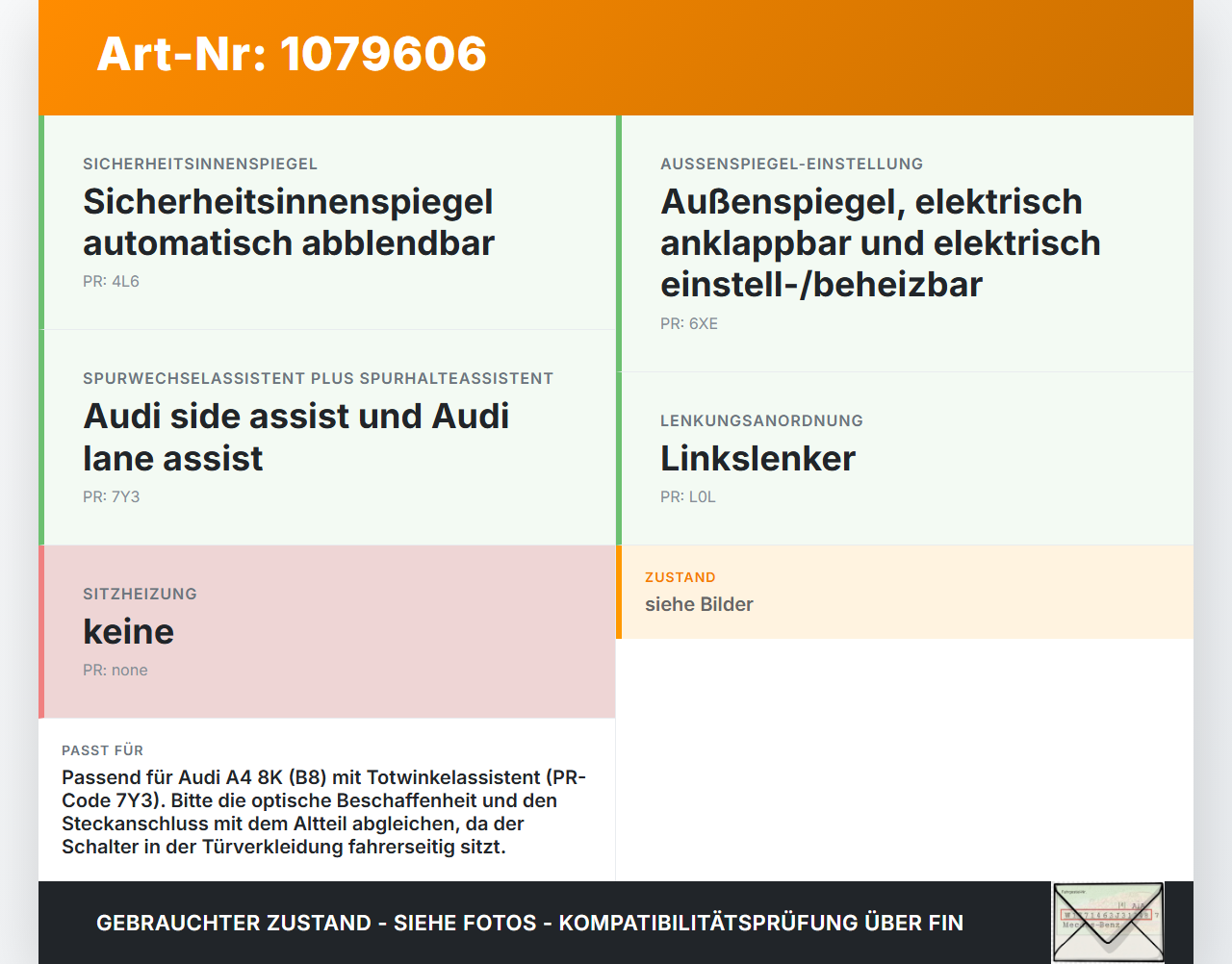 Audi A4 8K B8 07-11 Schalter für Totwinkelassistent Audi A4 8K B8 07-11 26.10.2007 gebraucht Vorschau 3
