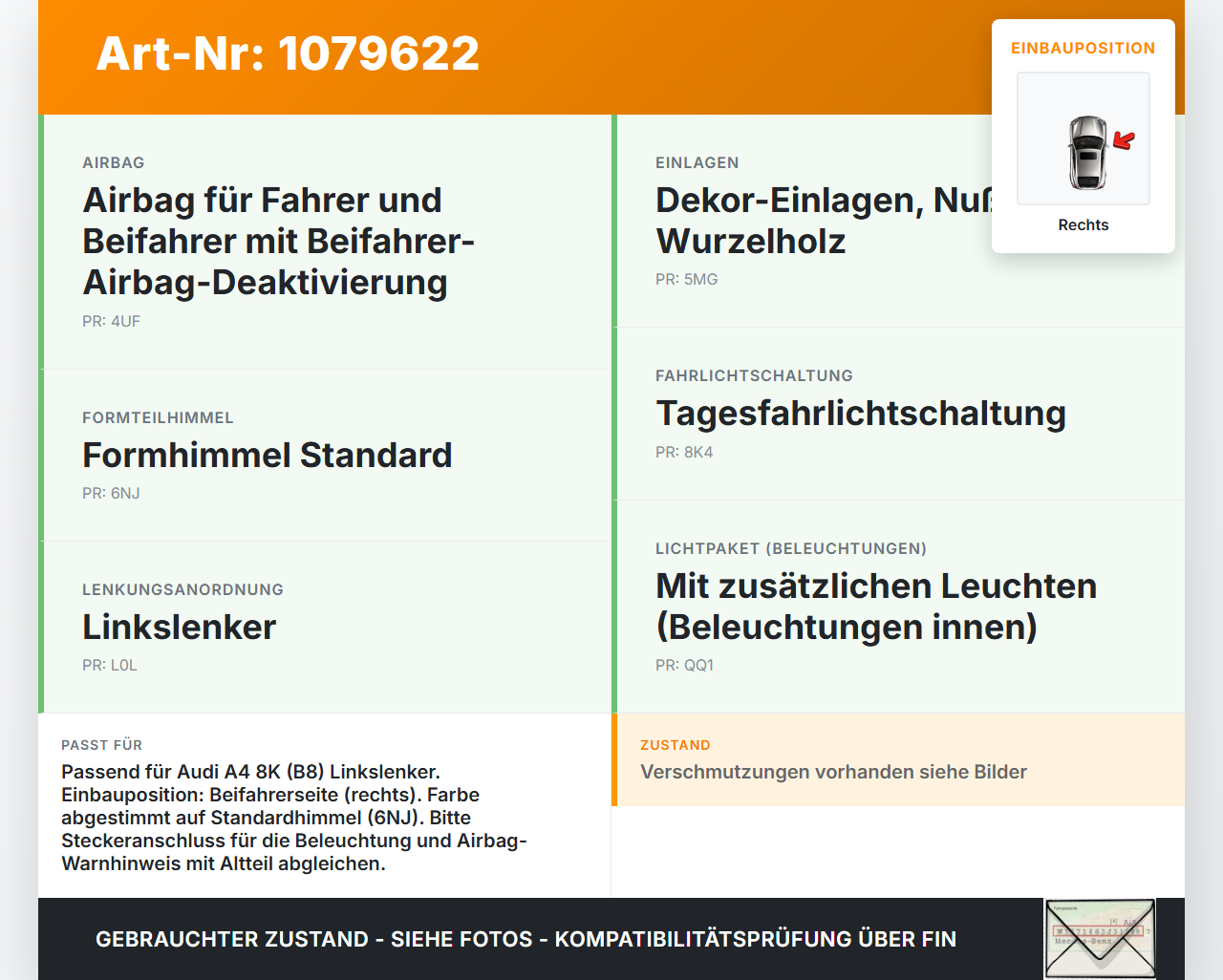 Audi A4 8K B8 07-11 Sonnenblende Rechts für Beifahrer Audi A4 8K B8 07-11 26.10.2007 gebraucht Vorschau 3