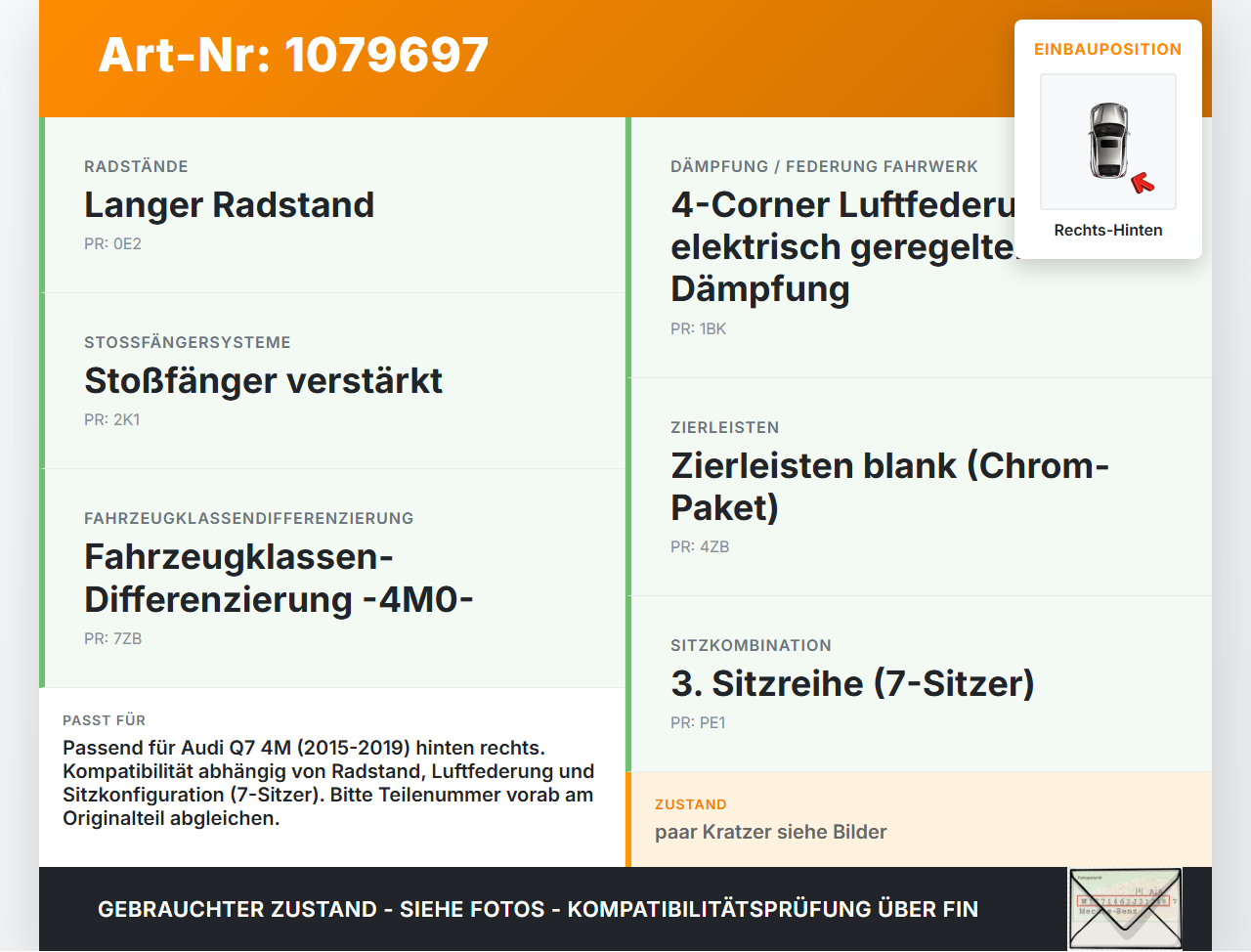 Audi Q7 4M 15-19 Radhausschale Verkleidung Radlauf für Kotflügel Rechts Hinten Audi Q7 4M 15-19 19.01.2016 gebraucht Vorschau 3