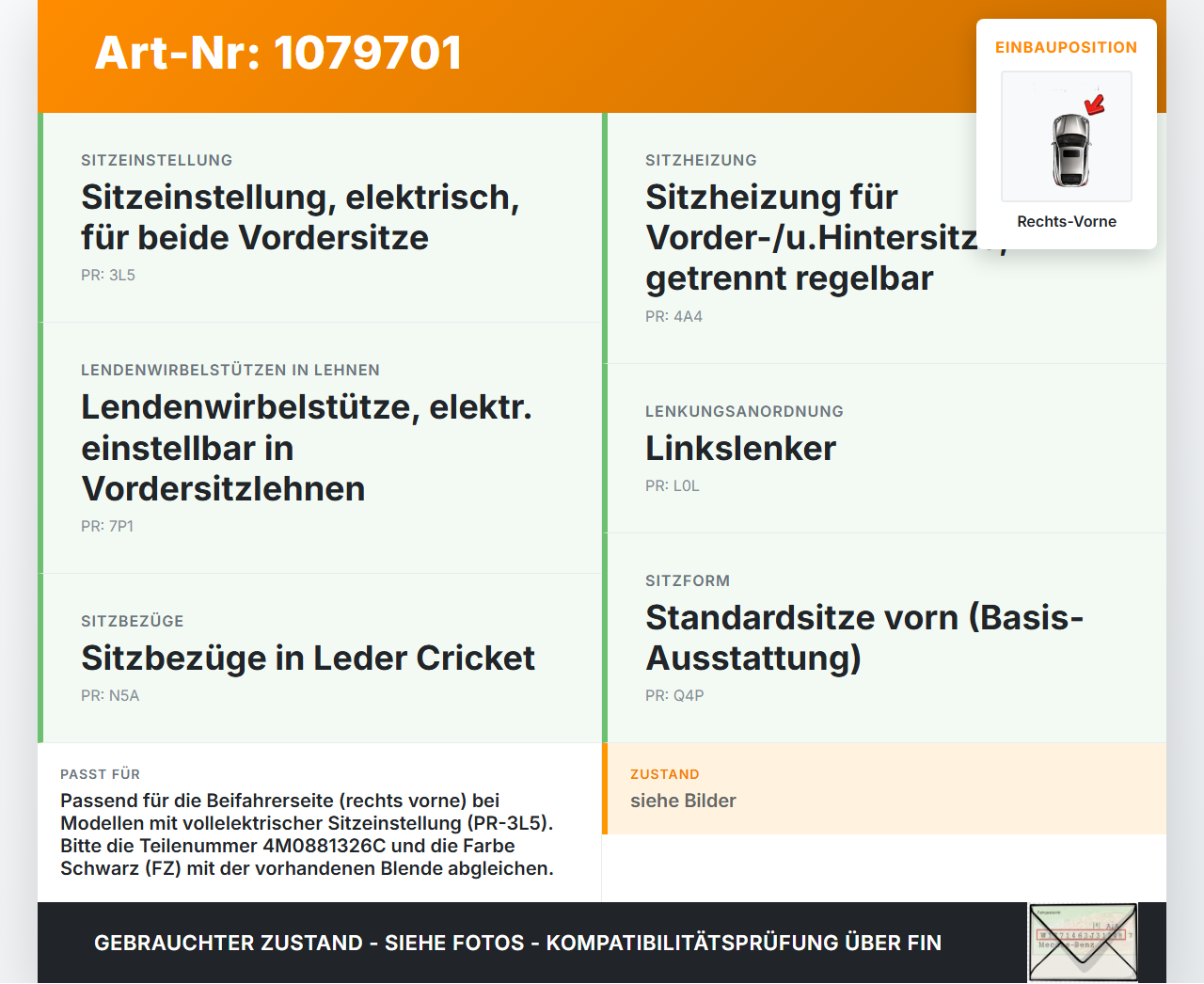 Audi Q7 4M 15-19 Abdeckung Blende für Sitz Beifahrersitz Rechts Vorne Audi Q7 4M 15-19 19.01.2016 4M0881326C gebraucht Vorschau 3
