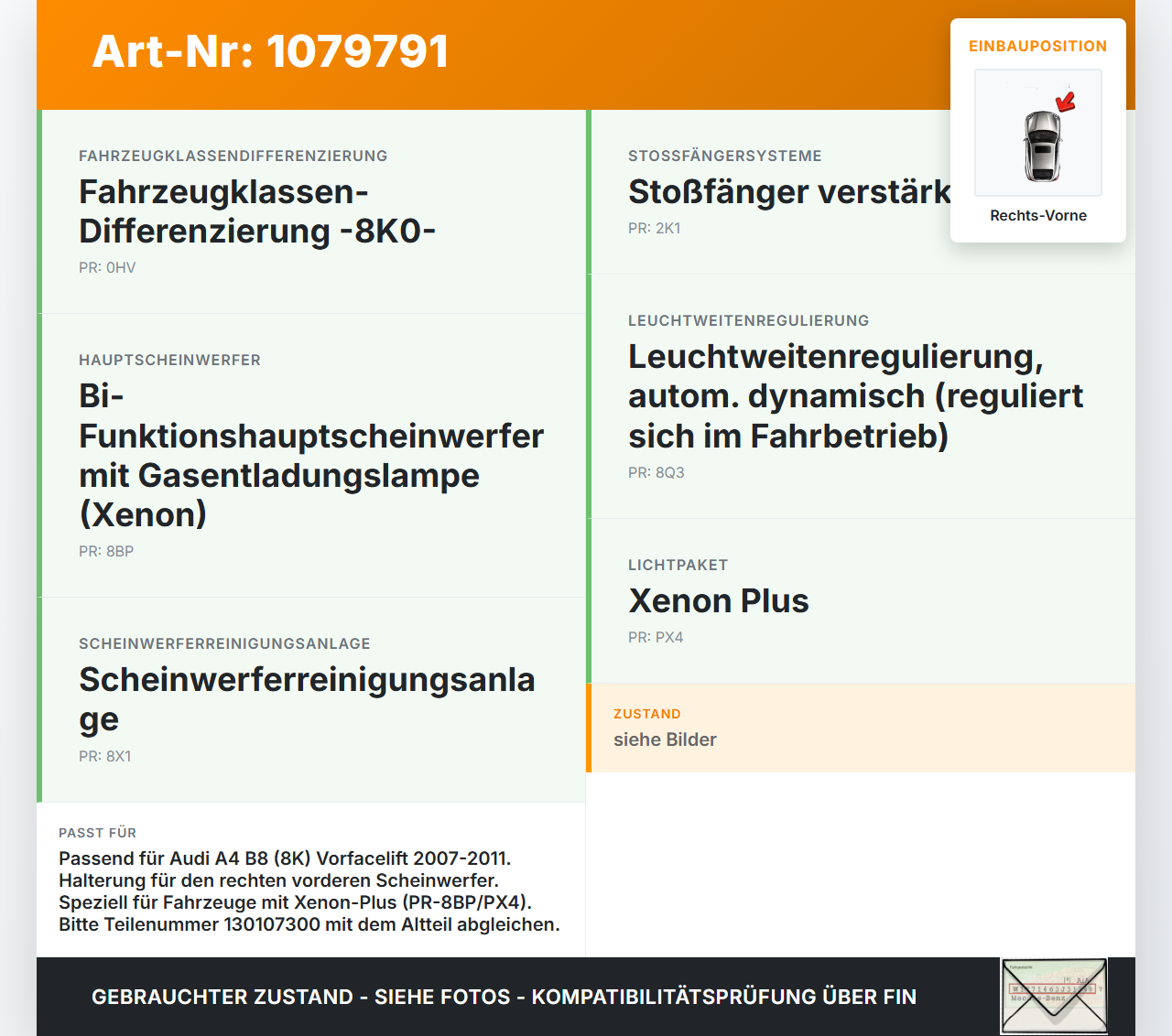 Audi A4 8K B8 07-11 Lim Halter Träger Führung Aufnahme f. Scheinwerfer Rechts Vorne Audi A4 8K B8 07-11 26.10.2007... Vorschau 3