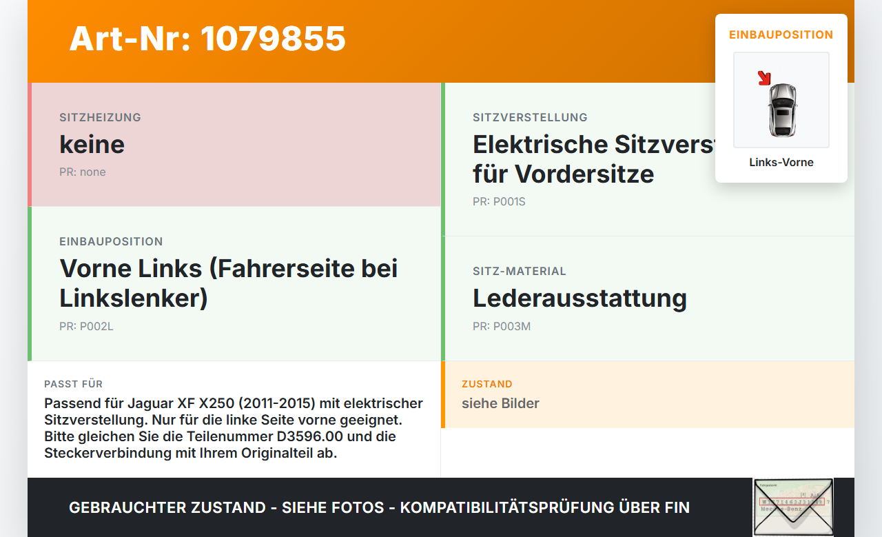 Jaguar XF X250 11-15 Motor Stellmotor für Sitz Verstellung Links Vorne Jaguar XF X250 11-15 25.06.2012 974467-103... Vorschau 3