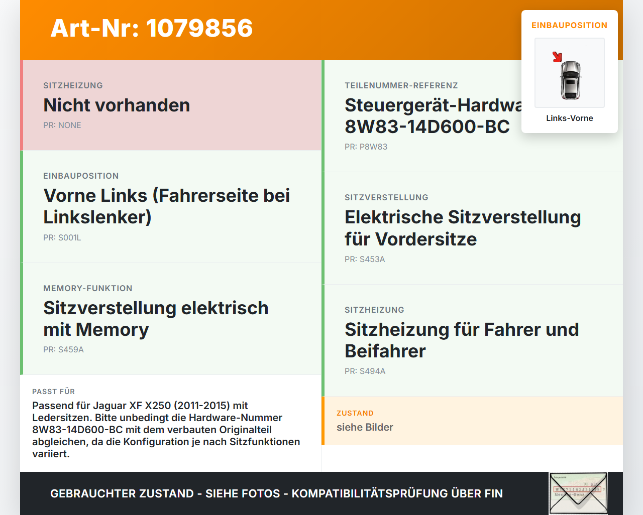 Jaguar XF X250 11-15 Steuergerät ECU Modul für Sitz Links Vorne Jaguar XF X250 11-15 25.06.2012 8W83-14C249-BA... Vorschau 3
