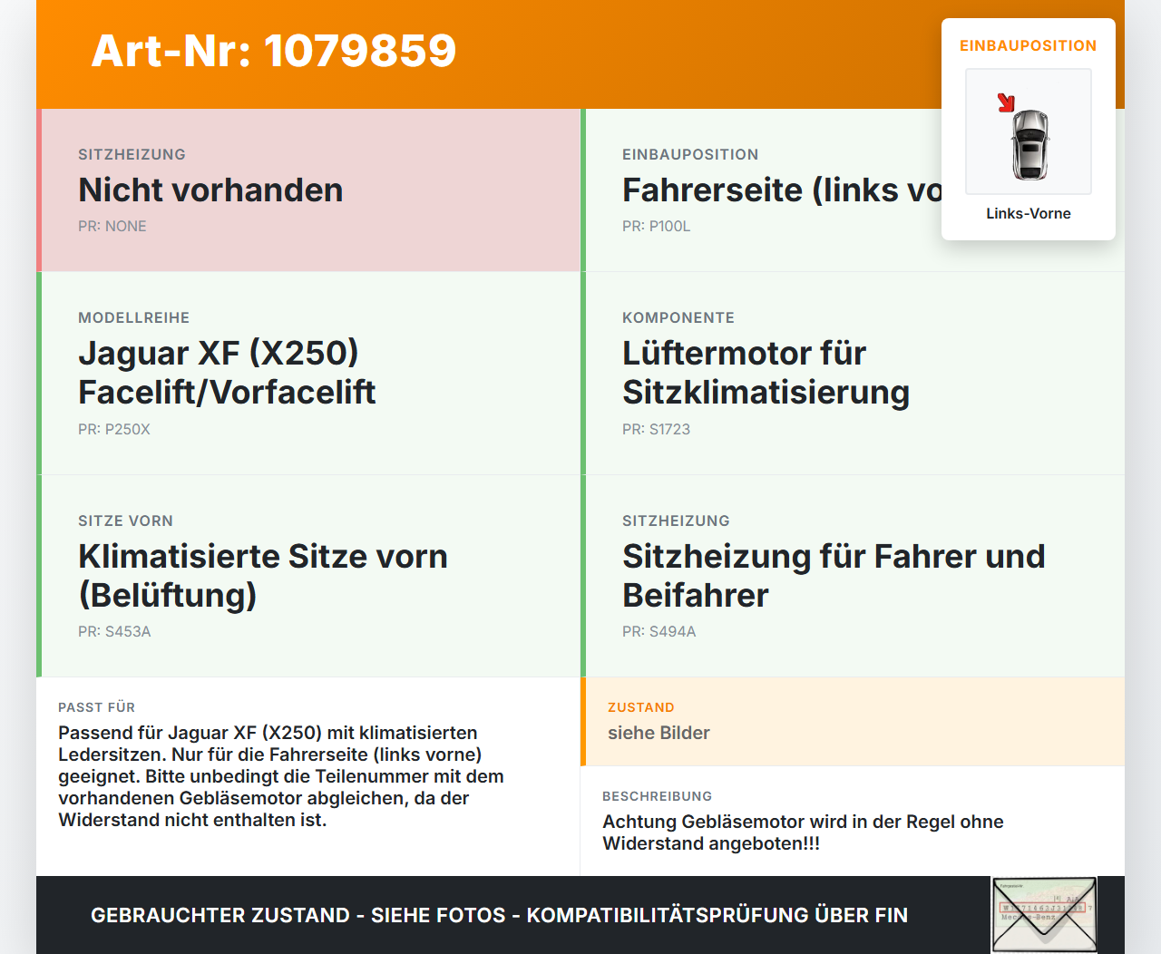 Jaguar XF X250 11-15 Gebläsemotor Lüftermotor für Fahrer Sitz Links Vorne Jaguar XF X250 11-15 25.06.2012... Vorschau 3