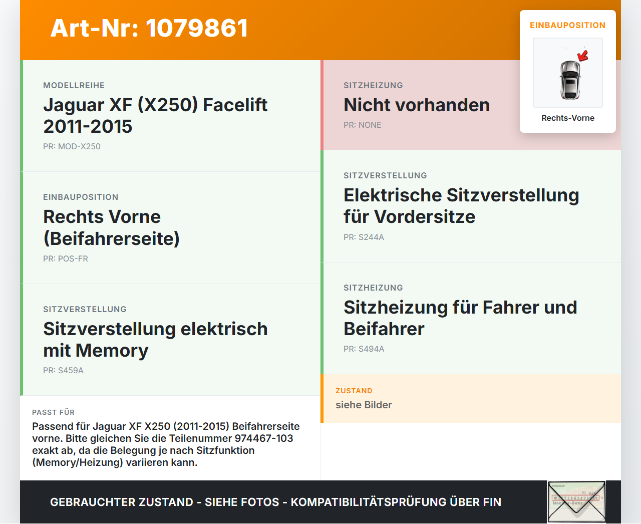 Jaguar XF X250 11-15 Stellmotor Antrieb für Sitz Verstellung Sitzverstellmotor Rechts Vorne Jaguar XF X250 11-15... Vorschau 3