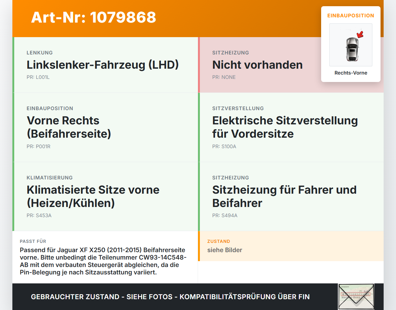 Jaguar XF X250 11-15 Sitzsteuergerät Steuergerät Sitzverstellung Sitzheizung Rechts Vorne Jaguar XF X250 11-15... Vorschau 3