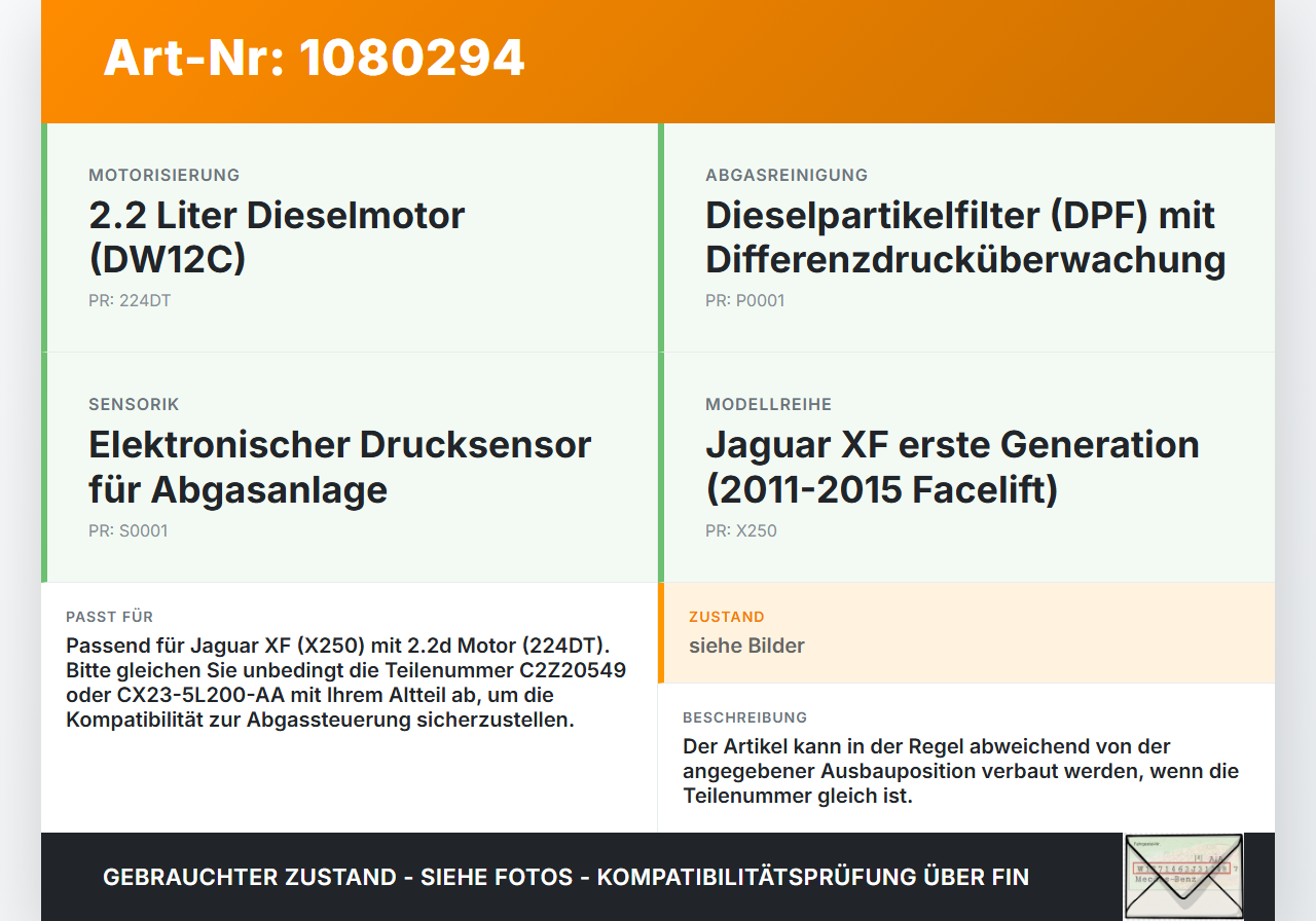Jaguar XF X250 11-15 2,2d 140KW 224DT C2Z20549 Differenzdrucksensor Jaguar XF X250 11-15 25.06.2012 CX23-5L200-AA... Vorschau 3