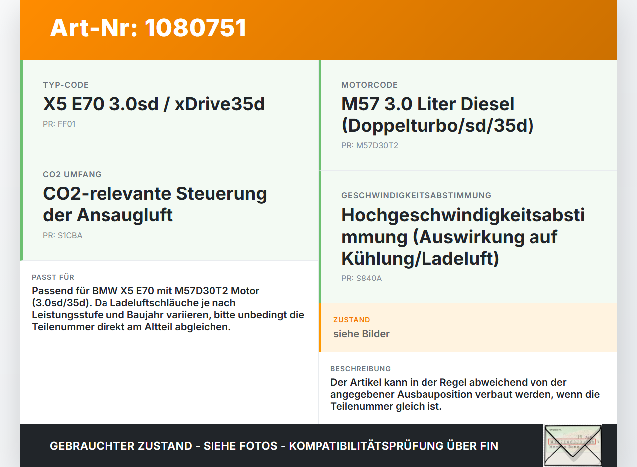 BMW X5 E70 07-10 3,0d 210KW Ansaugrohr Ladeluftschlauch Luftschlauch Pos.1 BMW X5 E70 07-10 01.10.2008 gebraucht Vorschau 3
