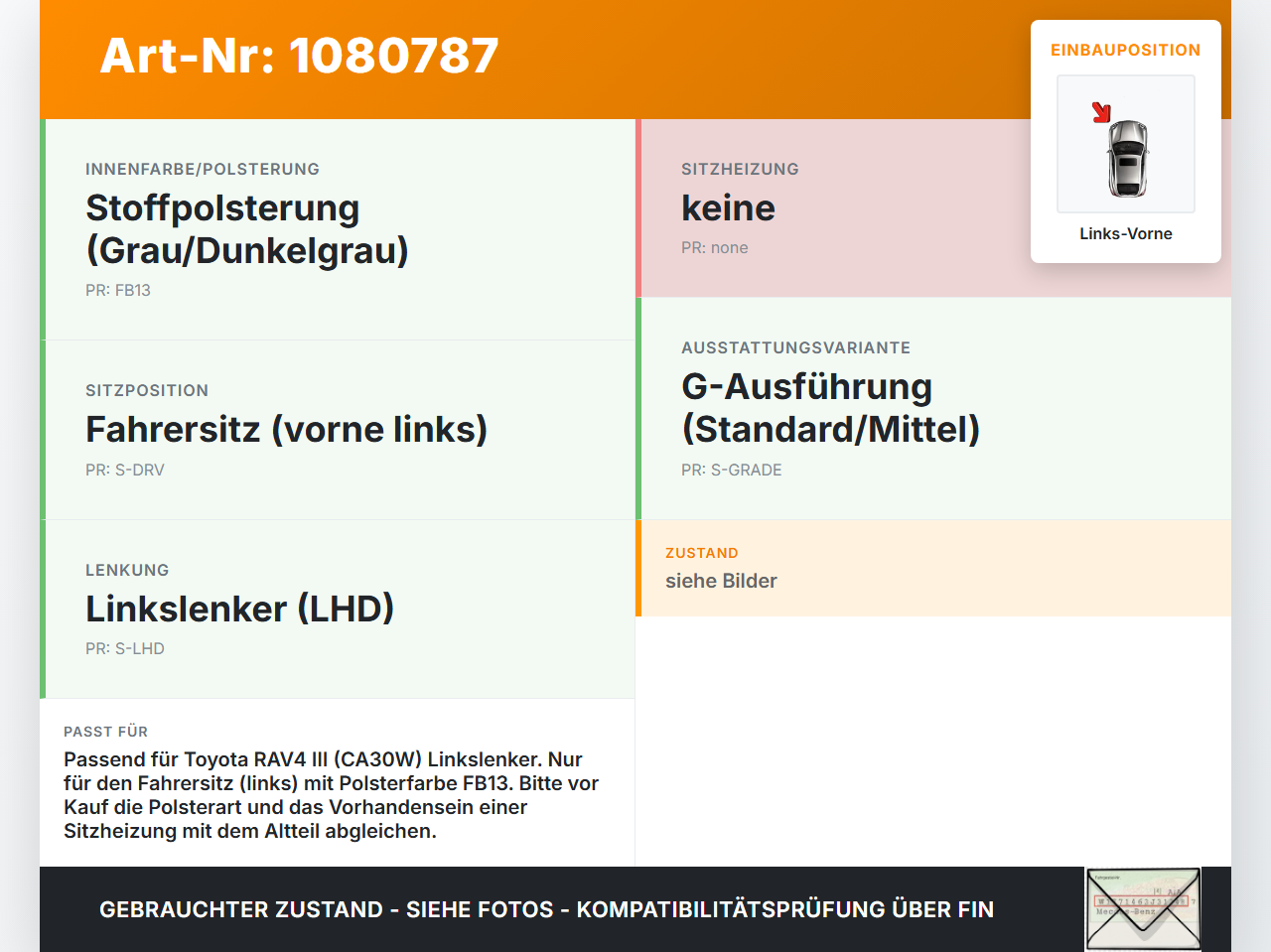Toyota RAV4 III CA30W 06-13 Sitzpolster für Fahrersitz Sitz Links Vorne Toyota RAV4 III CA30W 06-13 13.11.2006 gebraucht Vorschau 3