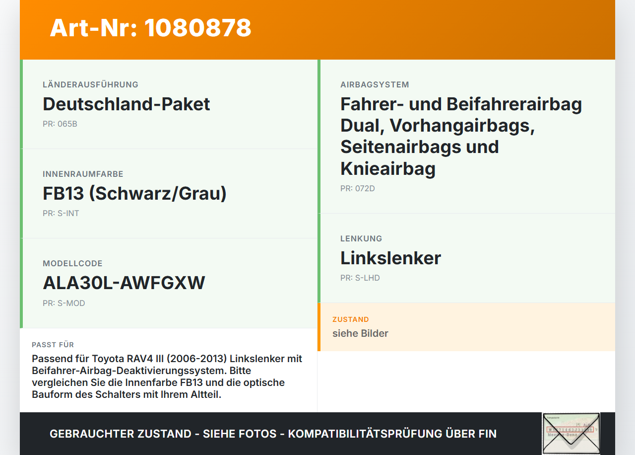 Toyota RAV4 III CA30W 06-13 Schalter Beifahrerairbag Airbag Schlüsselschalter Deaktivierung Toyota RAV4 III CA30W... Vorschau 3