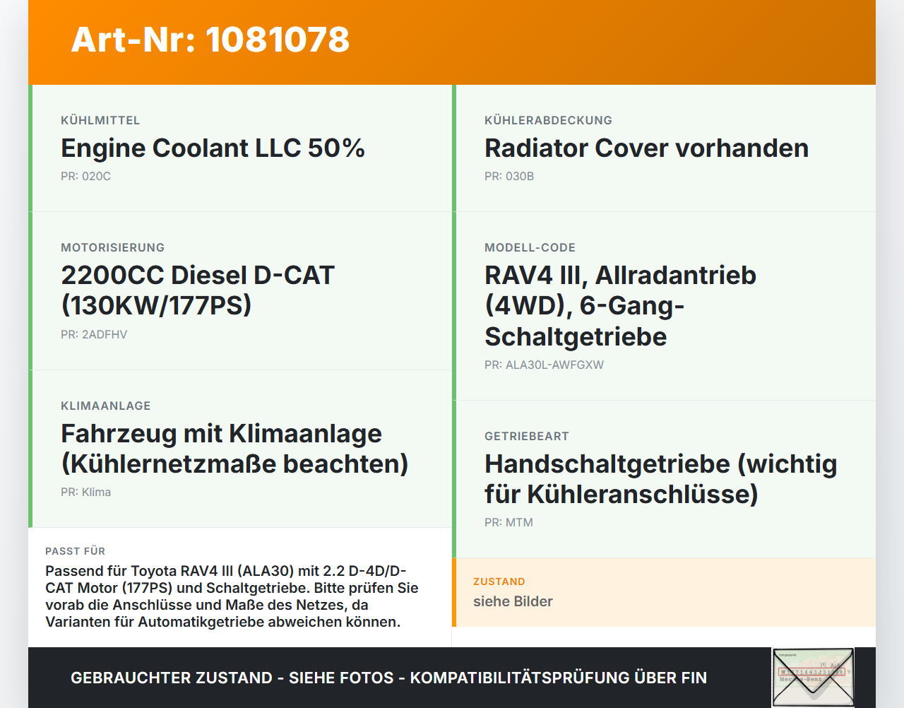 Toyota RAV4 III CA30W 06-13 D-4D 2,2 130KW Wasserkühler Kühler Toyota RAV4 III CA30W 06-13 13.11.2006 10087999... Vorschau 3
