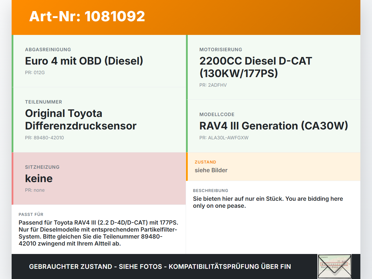 Toyota RAV4 III CA30W 06-13 D-4D 2,2 130KW Magnetventil Differenzdruck Sensor Toyota RAV4 III CA30W 06-13... Vorschau 3
