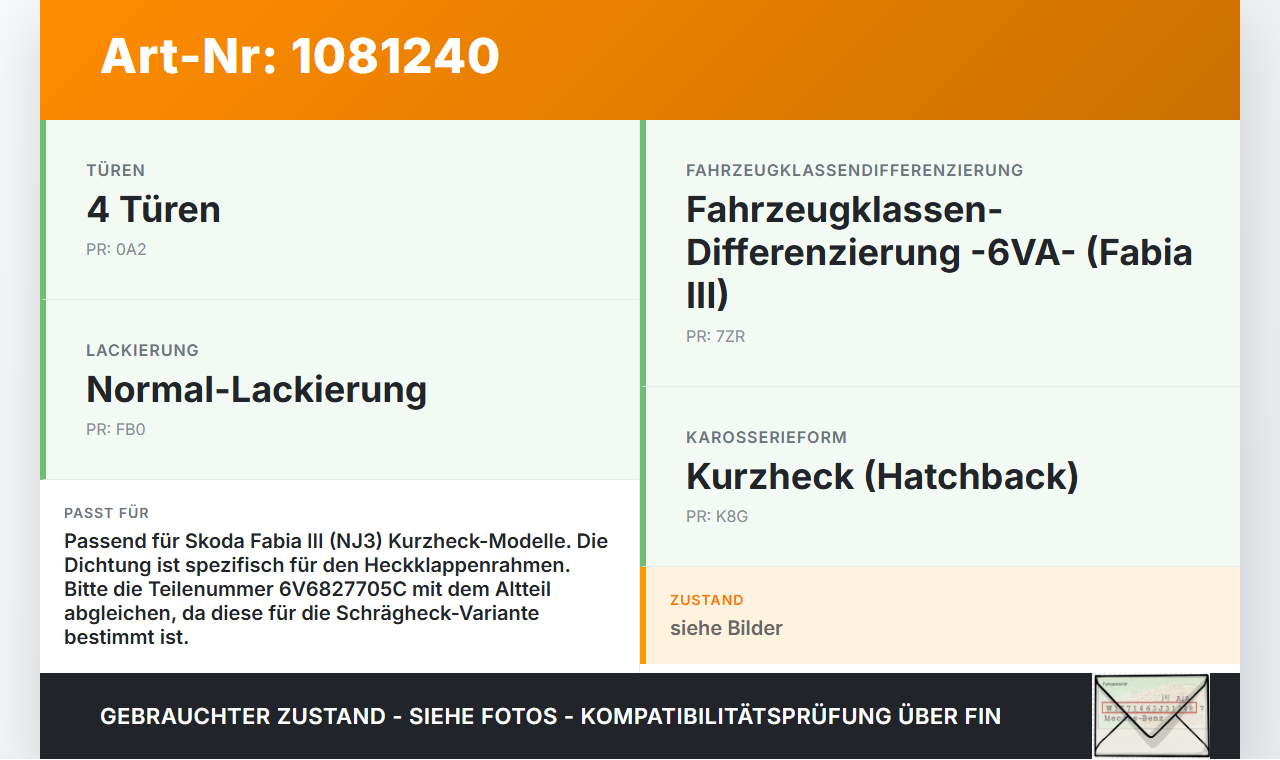 Skoda Fabia III NJ 14-18 5T Dichtung Rahmen für Heckklappe Kofferraum Skoda Fabia III NJ 14-18 22.01.2016... Vorschau 3