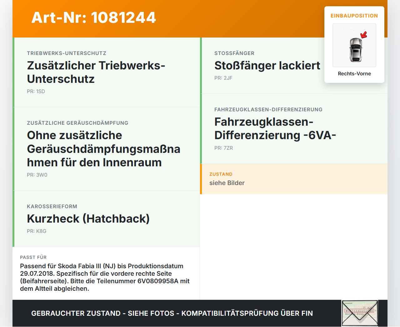 Skoda Fabia III NJ 14-18 Verkleidung Radhausschale Rechts Vorne für Kotflügel Skoda Fabia III NJ 14-18 22.01.2016... Vorschau 3