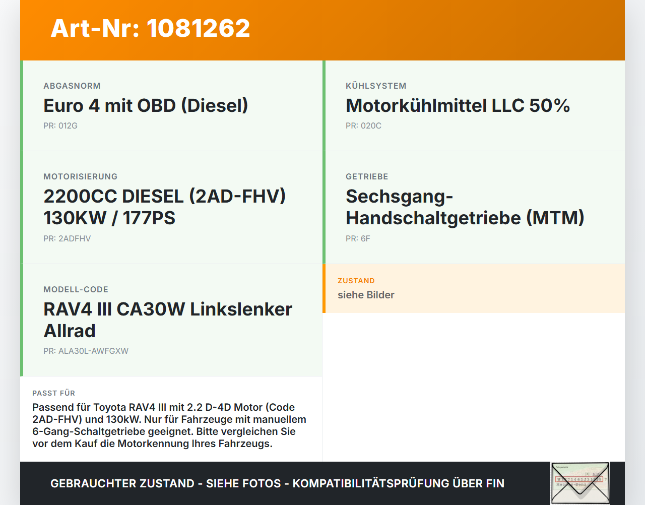 Toyota RAV4 III CA30W 06-13 D-4D 2,2 130KW 2AD-FHV Kurbelwelle Toyota RAV4 III CA30W 06-13 13.11.2006 gebraucht Vorschau 3