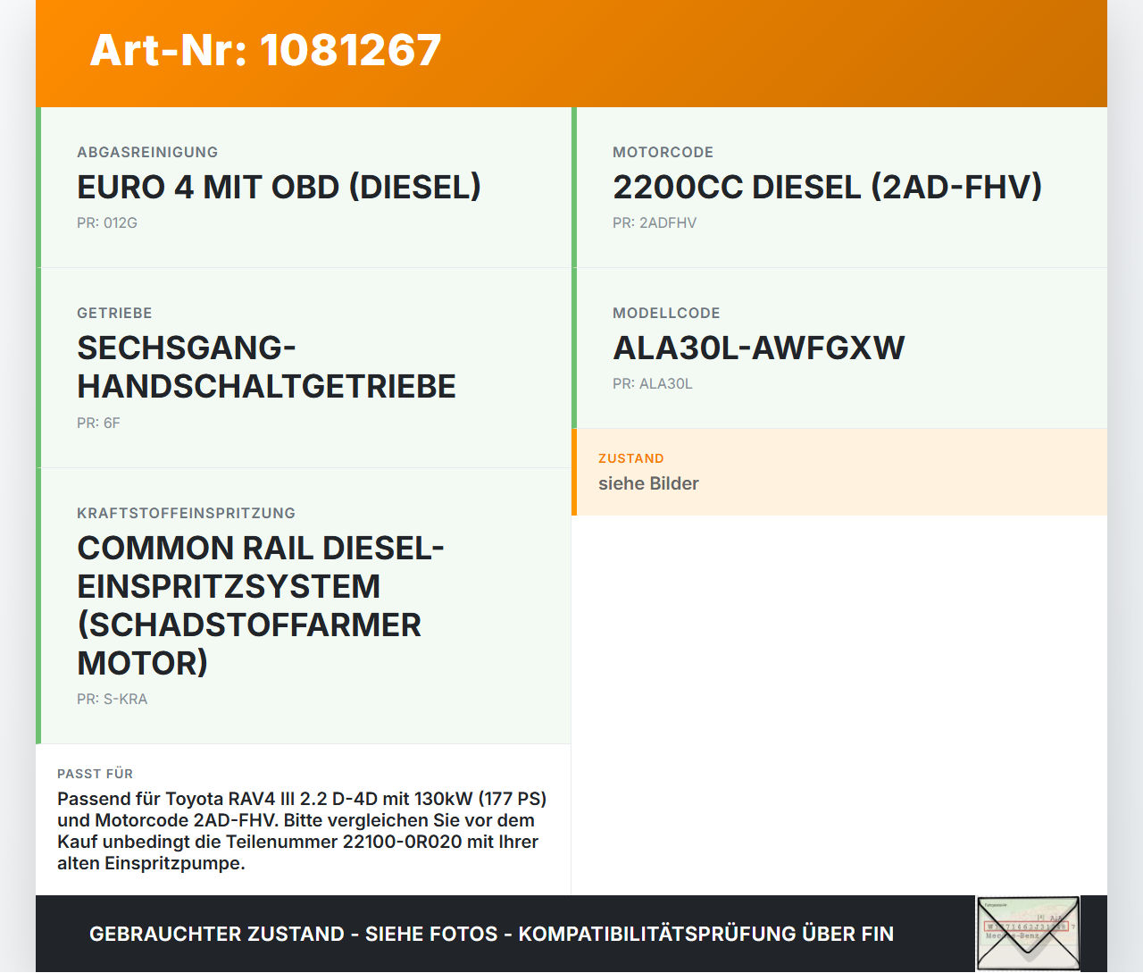 Toyota RAV4 III CA30W 06-13 D-4D 2,2 130KW Einspritzpumpe Hochdruckpumpe Toyota RAV4 III CA30W 06-13 13.11.2006... Vorschau 3