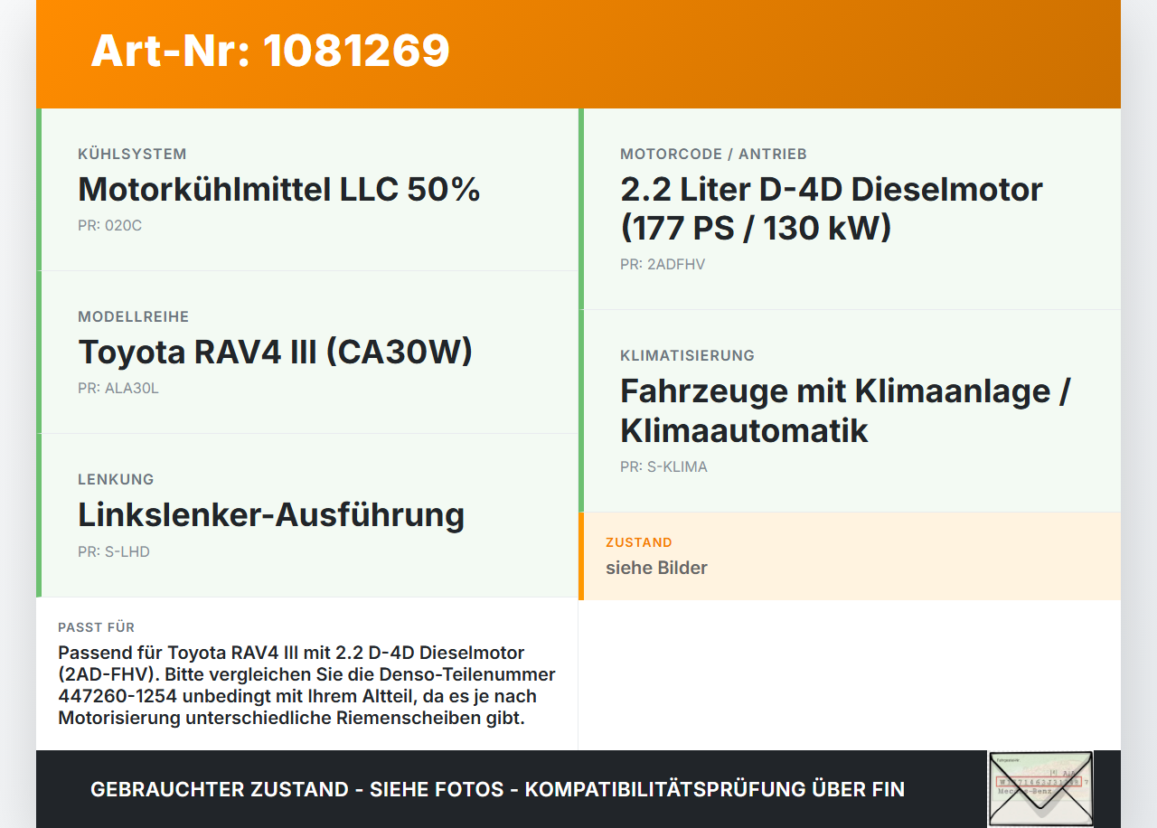 Toyota RAV4 III CA30W 06-13 D-4D 2,2 130KW Klimakompressor Klima Kompressor Toyota RAV4 III CA30W 06-13 13.11.2006... Vorschau 3