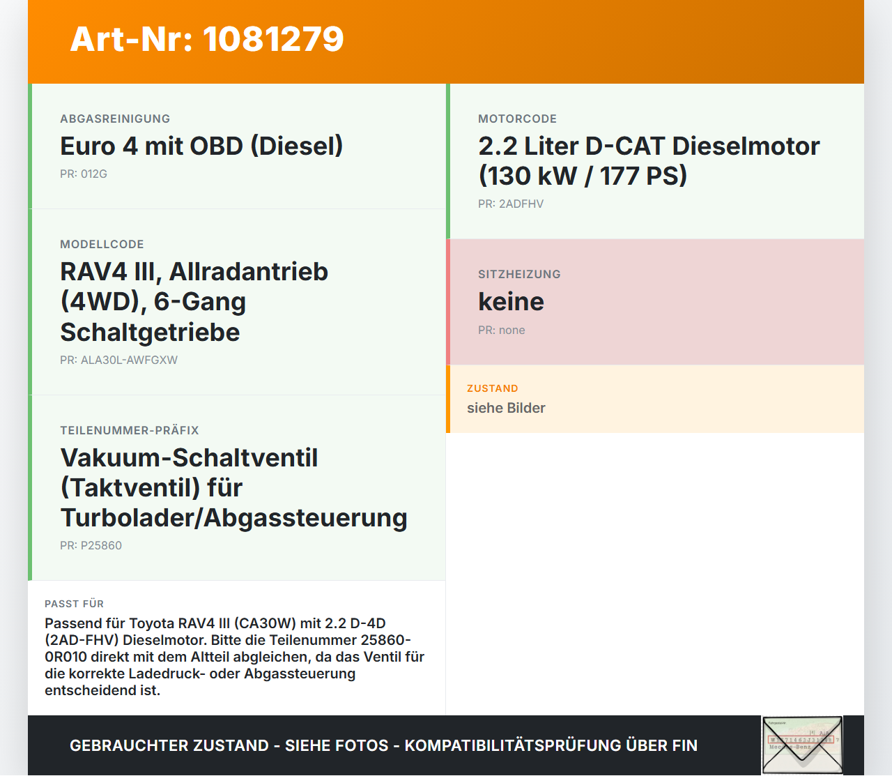 Toyota RAV4 III CA30W 06-13 D-4D 2,2 130KW Electrical Selenoid Magnetventil Druckwadler Toyota RAV4 III CA30W 06-13... Vorschau 3