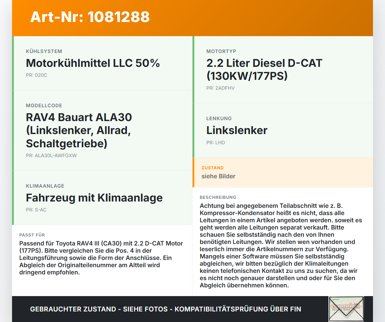 Toyota RAV4 III CA30W 06-13 D-4D 2,2 130KW Klimaschlauch Klimaleitung Pos.4 Toyota RAV4 III CA30W 06-13 13.11.2006... Vorschau 3