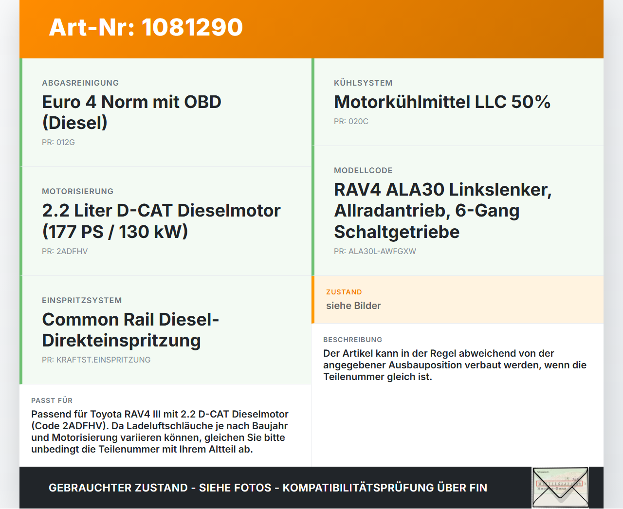 Toyota RAV4 III CA30W 06-13 D-4D 2,2 130KW Ansaugrohr Ladeluftschlauch Luftschlauch Pos.1 Hose Pipe Toyota RAV4 III... Vorschau 3