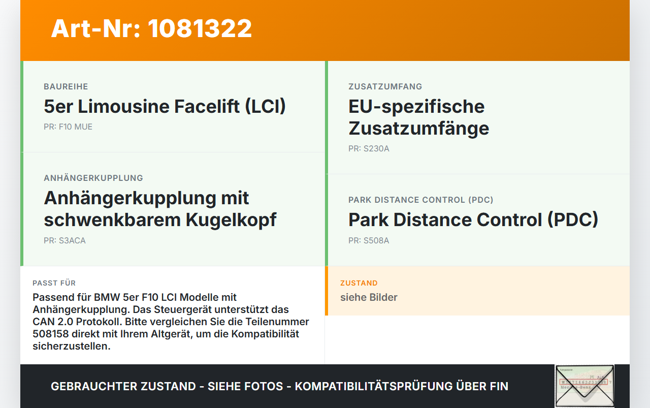 BMW 525d F10 13-17 Steuergerät Anhängerkupplung AHK Modul Anhängermodul CAN Controller 2.0 BMW 525d F10 13-17... Vorschau 3