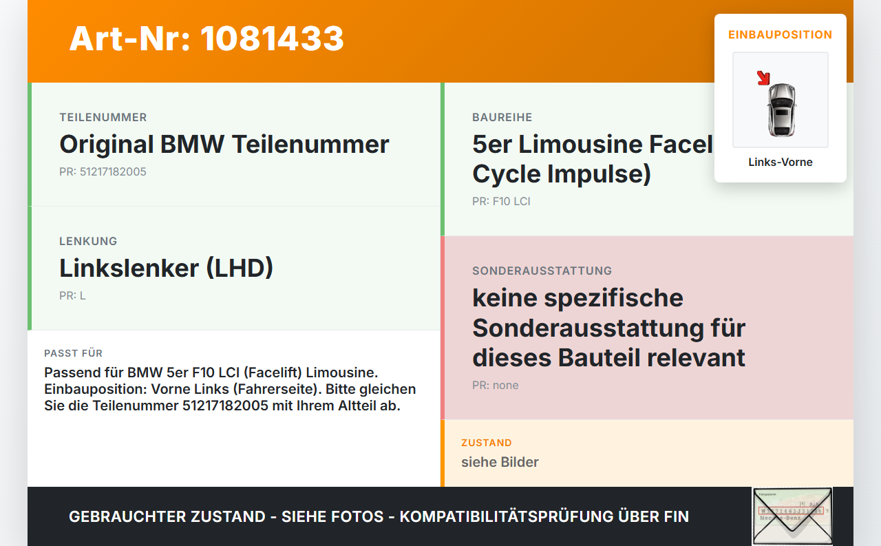 BMW 525d F10 13-17 Lim Türfangband Türbremse Türanschlag Links Vorne BMW 525d F10 13-17 27.02.2014 7182005... Vorschau 3