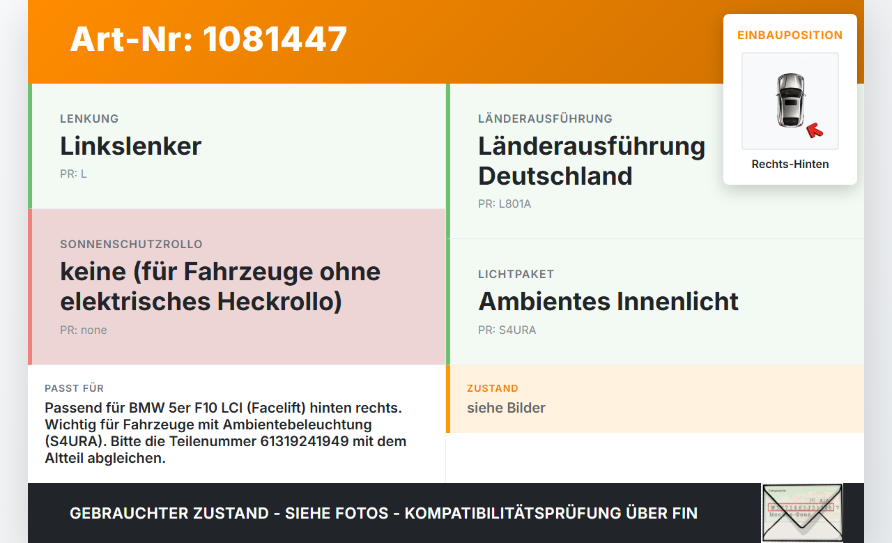 BMW 525d F10 13-17 Lim Fensterheberschalter Schalter Rechts Hinten BMW 525d F10 13-17 27.02.2014 9241949... Vorschau 3