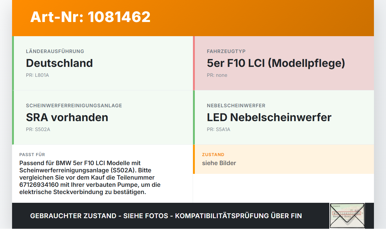 BMW 525d F10 13-17 Waschwasserpumpe Wischwasserpumpe Waschpumpe Vo. BMW 525d F10 13-17 27.02.2014 67126934160... Vorschau 3