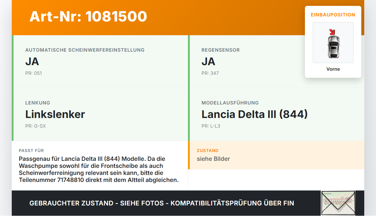 Lancia Delta III 844 08-11 Waschwasserpumpe Wischwasserpumpe Waschpumpe Vorne Lancia Delta III 844 08-11 30.04.2009... Vorschau 3