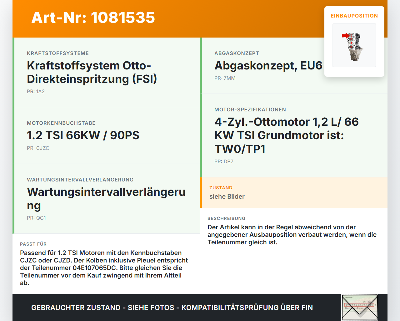 Skoda Fabia III NJ 14-18 TSI 1,2 66KW CJZC Kolben mit Pleuel Pos D Skoda Fabia III NJ 14-18 22.01.2016 04E107065DC... Vorschau 3