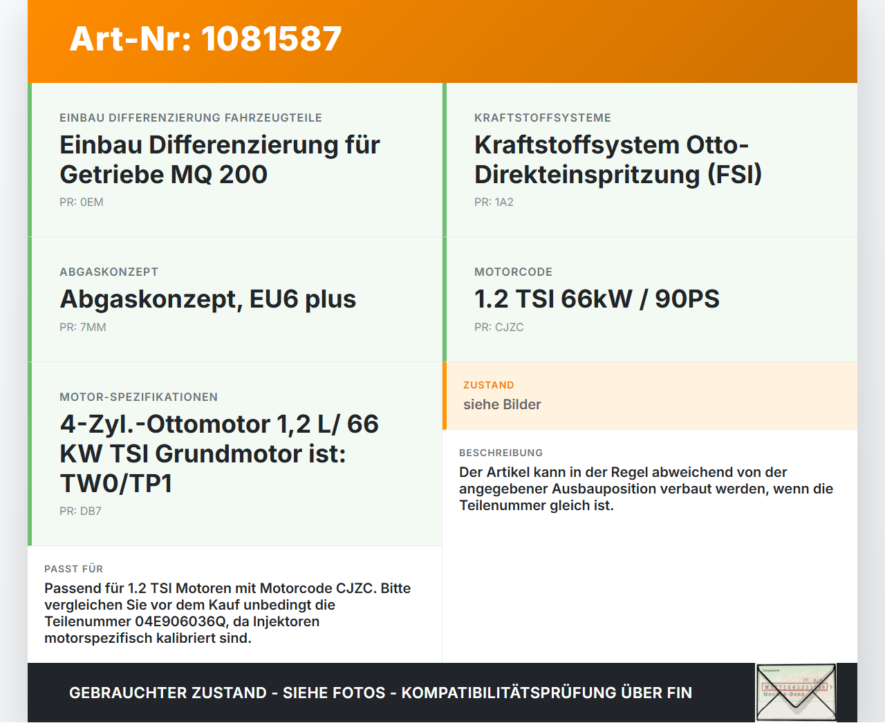 Skoda Fabia III NJ 14-18 TSI 1,2 66KW Injektor Einspritzdüse Zyl.1 Skoda Fabia III NJ 14-18 22.01.2016 04E906036Q... Vorschau 3