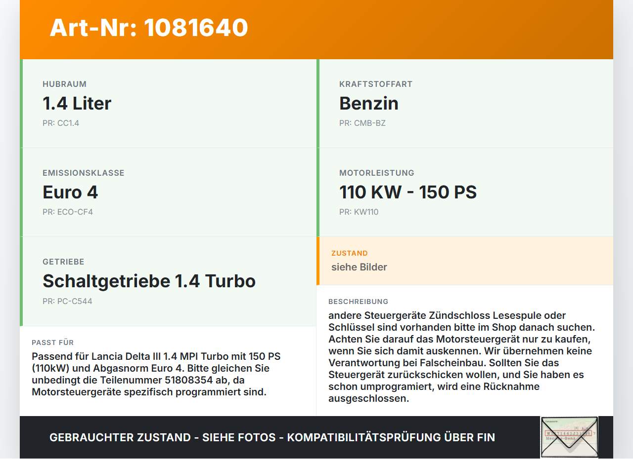 Lancia Delta III 844 08-11 MPI 1,4 110KW Steuergerät ECU für Motor Motorsteuergerät Lancia Delta III 844 08-11... Vorschau 3