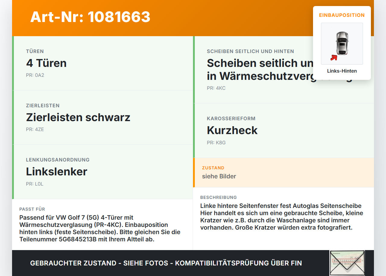 VW Golf 7 VII 5G 12-17 5T Seitenscheibe Feste Scheibe Links Hinten VW Golf 7 VII 5G 12-17 06.05.2013 5G6845213B... Vorschau 3