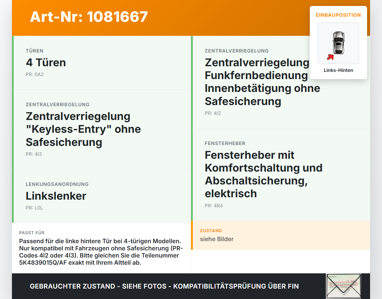 VW Golf 7 VII 5G 12-17 5T Türschloss m. ZV Stellmotor Links Hinten VW Golf 7 VII 5G 12-17 06.05.2013 5K4839015Q... Vorschau 3