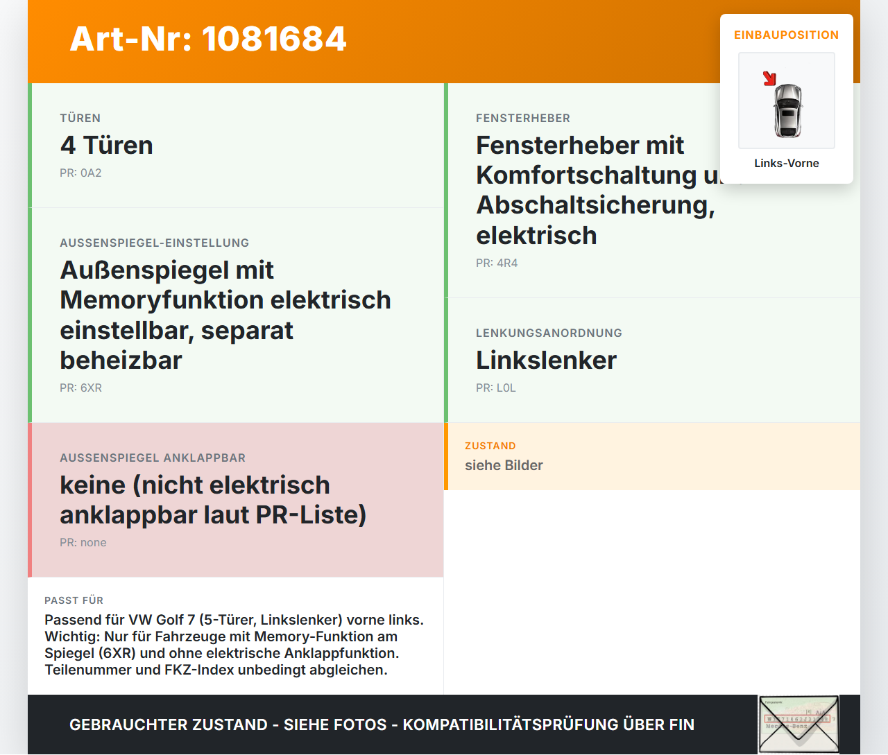 VW Golf 7 VII 5G 12-17 Steuergerät ECU SG Türmodul Links Vorne VW Golf 7 VII 5G 12-17 06.05.2013 5Q4959593... Vorschau 3