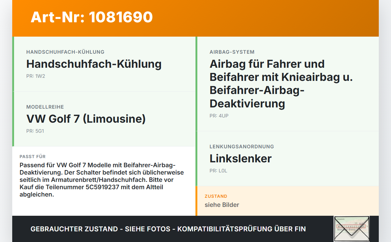 VW Golf 7 VII 5G 12-17 Schalter Beifahrer 
Airbag On Off VW Golf 7 VII 5G 12-17 06.05.2013 5C5919237 gebraucht Vorschau 3