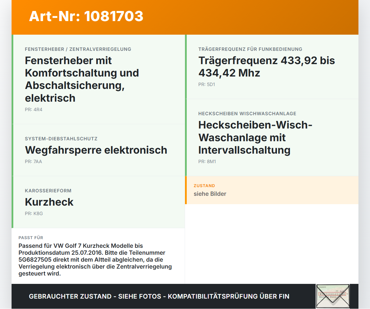 VW Golf 7 VII 5G 12-17 5T Schloss f. Heckklappe Heckklappenschloss Verriegelung VW Golf 7 VII 5G 12-17 06.05.2013... Vorschau 3
