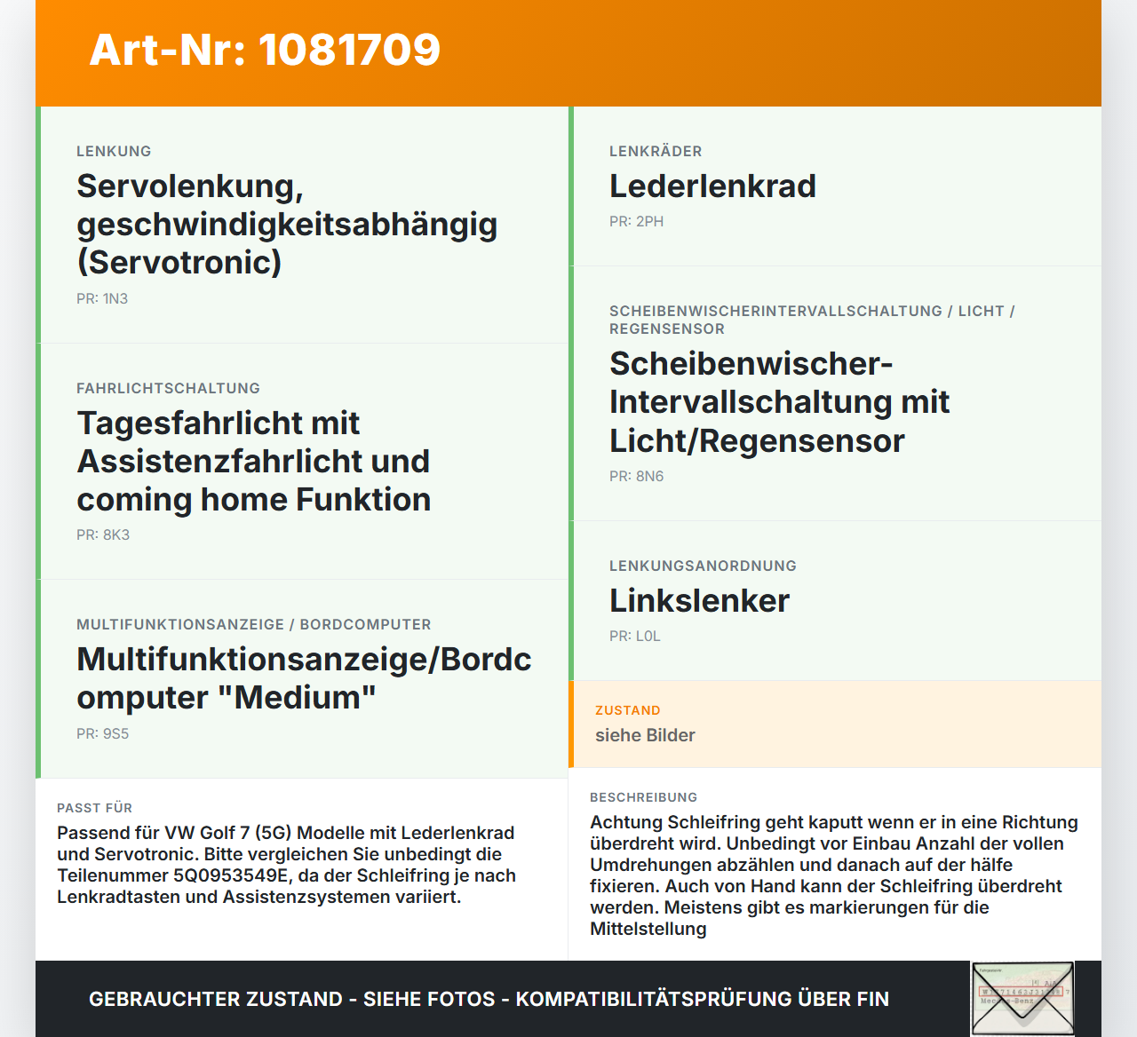 VW Golf 7 VII 5G 12-17 Airbag Schleifring Wickelfeder VW Golf 7 VII 5G 12-17 06.05.2013 5Q0953549E 5Q0953549... Vorschau 3