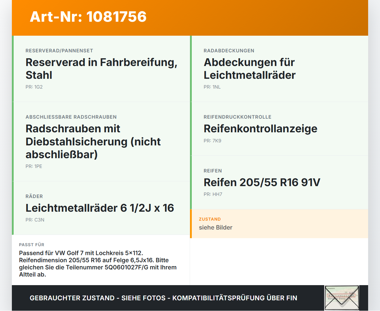 VW Golf 7 VII 5G 12-17 1 x Komplettrad Ersatzrad Stahlfelge Sommerreifen 205/55R16 5X112 VW Golf 7 VII 5G 12-17... Vorschau 3