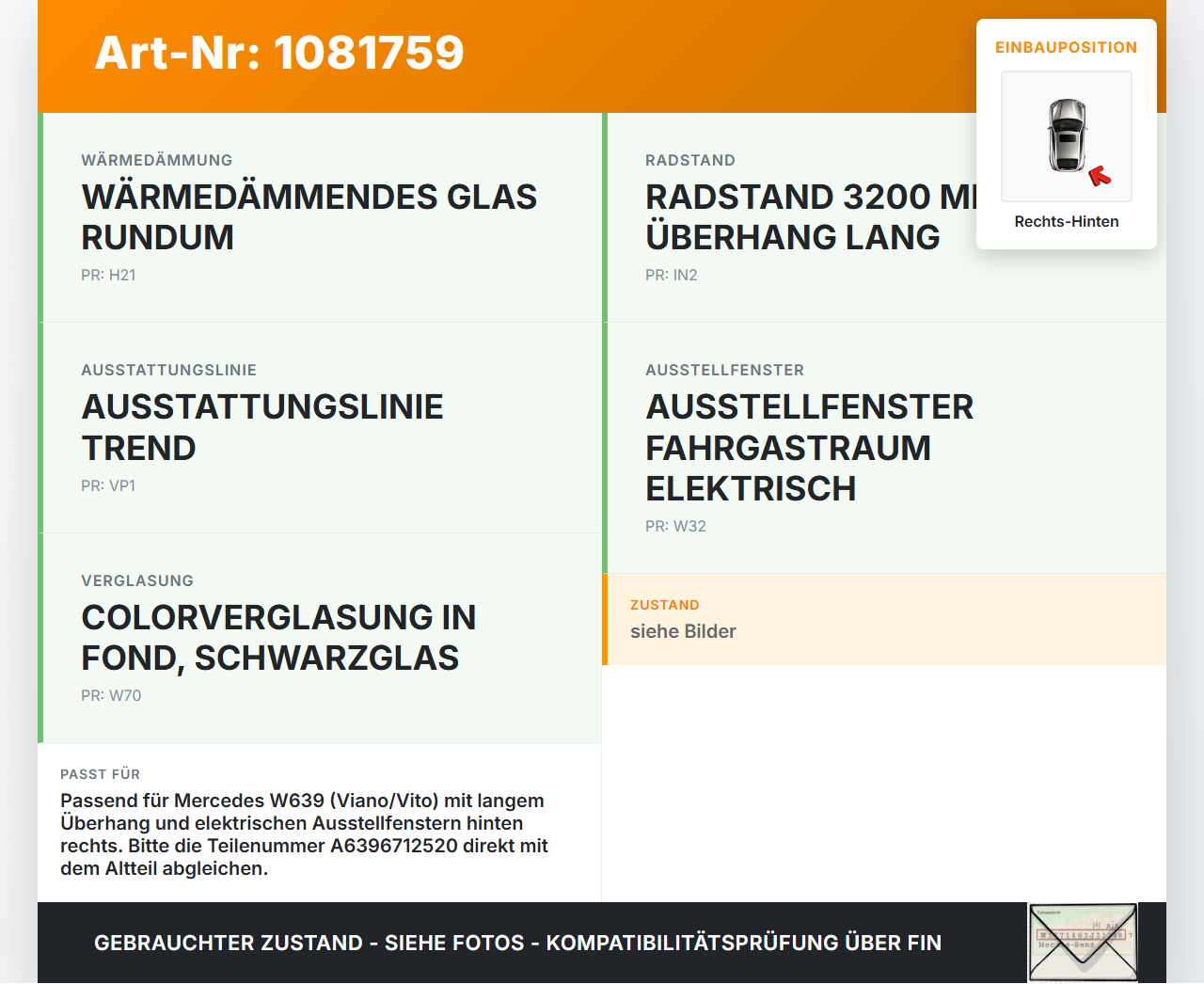 Mercedes Viano Vito W639 03-10 Dichtung für Fenster Rechts Hinten Mercedes Viano Vito W639 03-10 01.07.2004... Vorschau 3