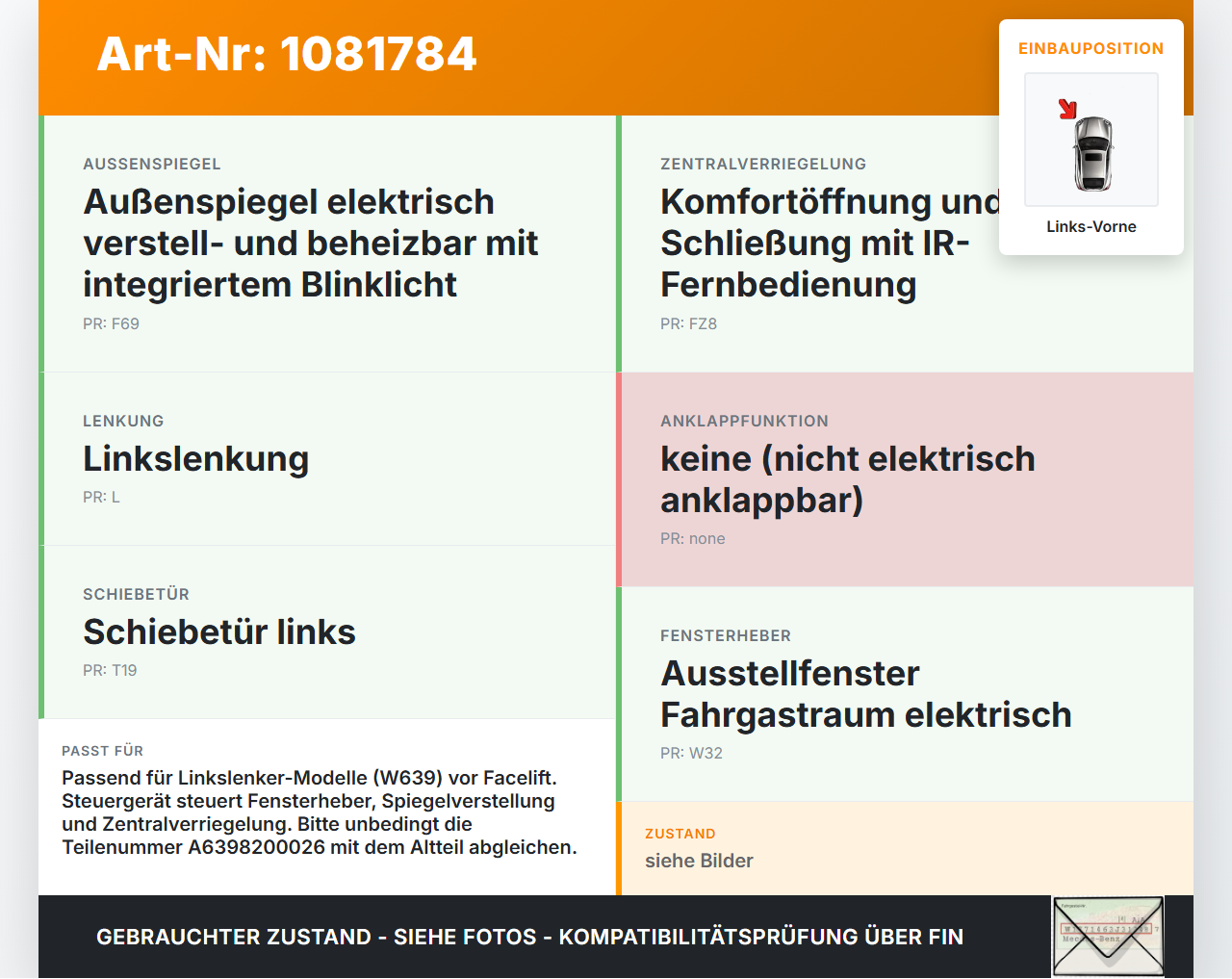 Mercedes Viano Vito W639 03-10 Steuergerät ECU Modul SG Türmodul Links Vorne Mercedes Viano Vito W639 03-10... Vorschau 3
