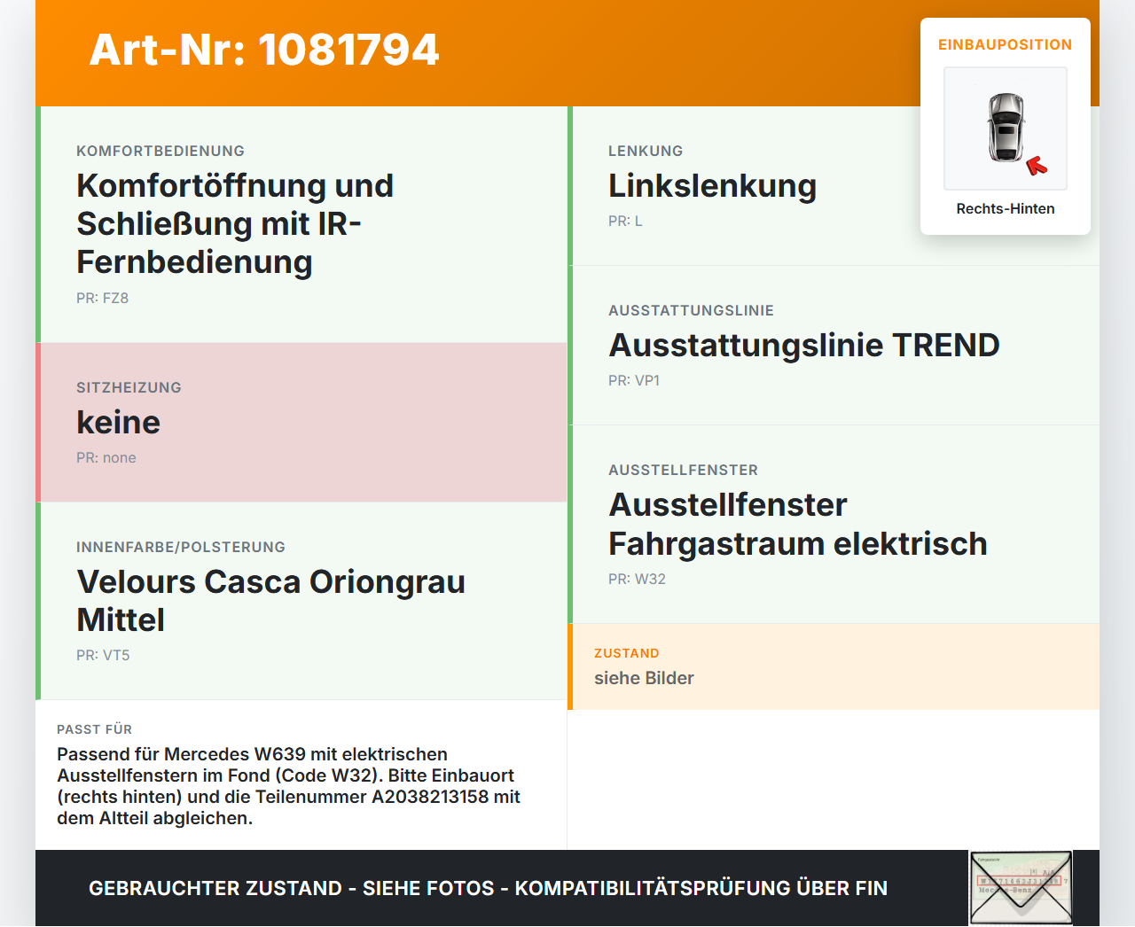 Mercedes Viano Vito W639 03-10 Fensterheberschalter Schalter Rechts Hinten Mercedes Viano Vito W639 03-10... Vorschau 3