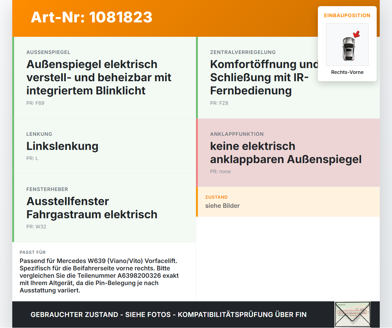 Mercedes Viano Vito W639 03-10 Steuergerät ECU Modul Türsteuergerät Rechts Vorne Mercedes Viano Vito W639 03-10... Vorschau 3