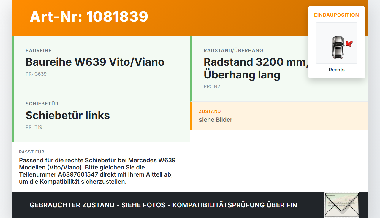 Mercedes Viano Vito W639 03-10 Führungsrolle Rollenführung f. Schiebetür Rechts Mitte Neuwertig Mercedes Viano Vito... Vorschau 3