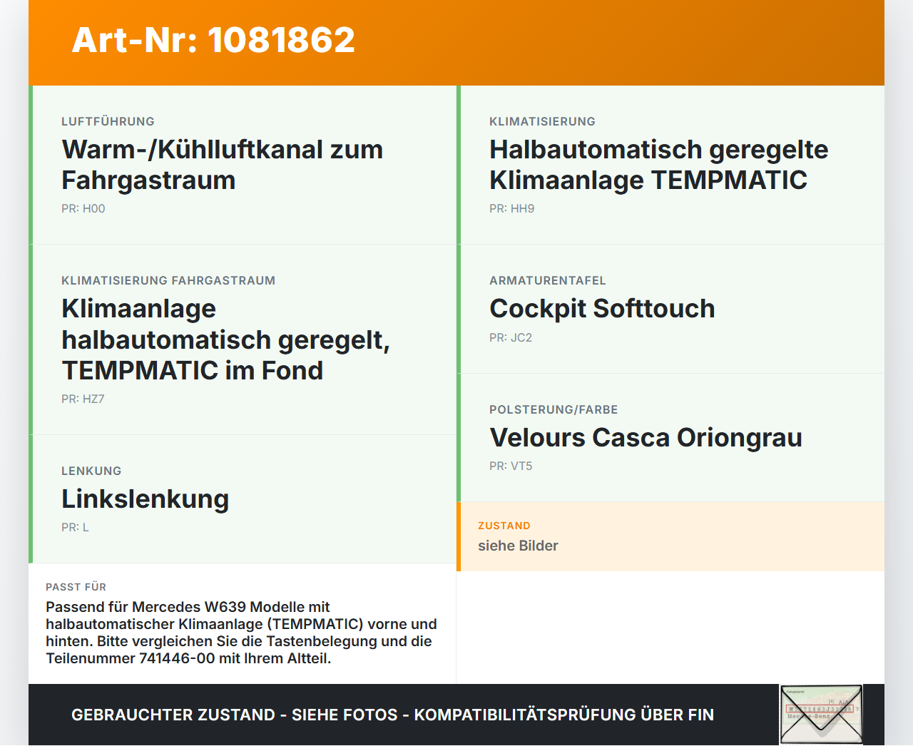 Mercedes Viano Vito W639 03-10 Bedienteil Bedienelement Heizung Klimabedienteil Mercedes Viano Vito W639 03-10... Vorschau 3