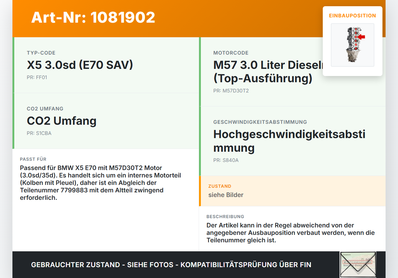 BMW X5 E70 07-10 3,0d 210KW M57D30T2 Kolben mit Pleuel Pos D BMW X5 E70 07-10 01.10.2008 7799883 11257799883... Vorschau 3